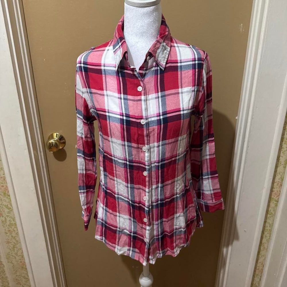 rue21 Plaid Button Down Women S Red Good Long Sleeve Rayon Shirt